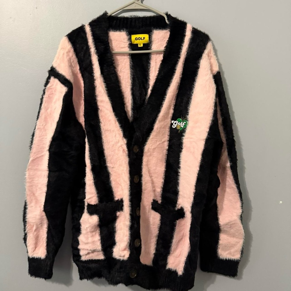 Golf Pink and Black Fuzzy Cardigan